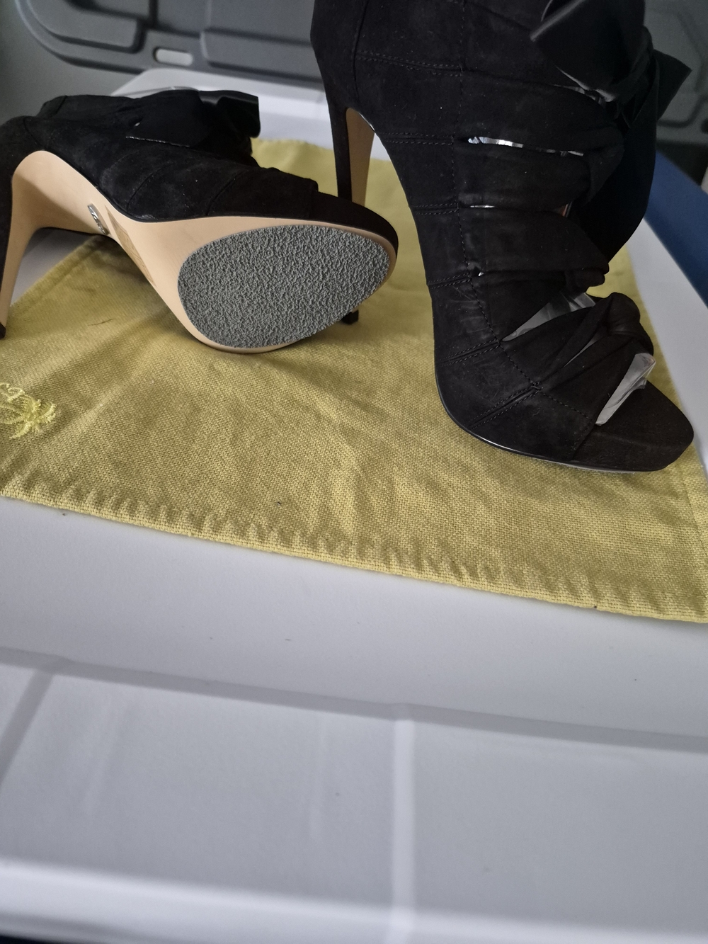 bebe Black Suede Open-Toe Strappy High Heels